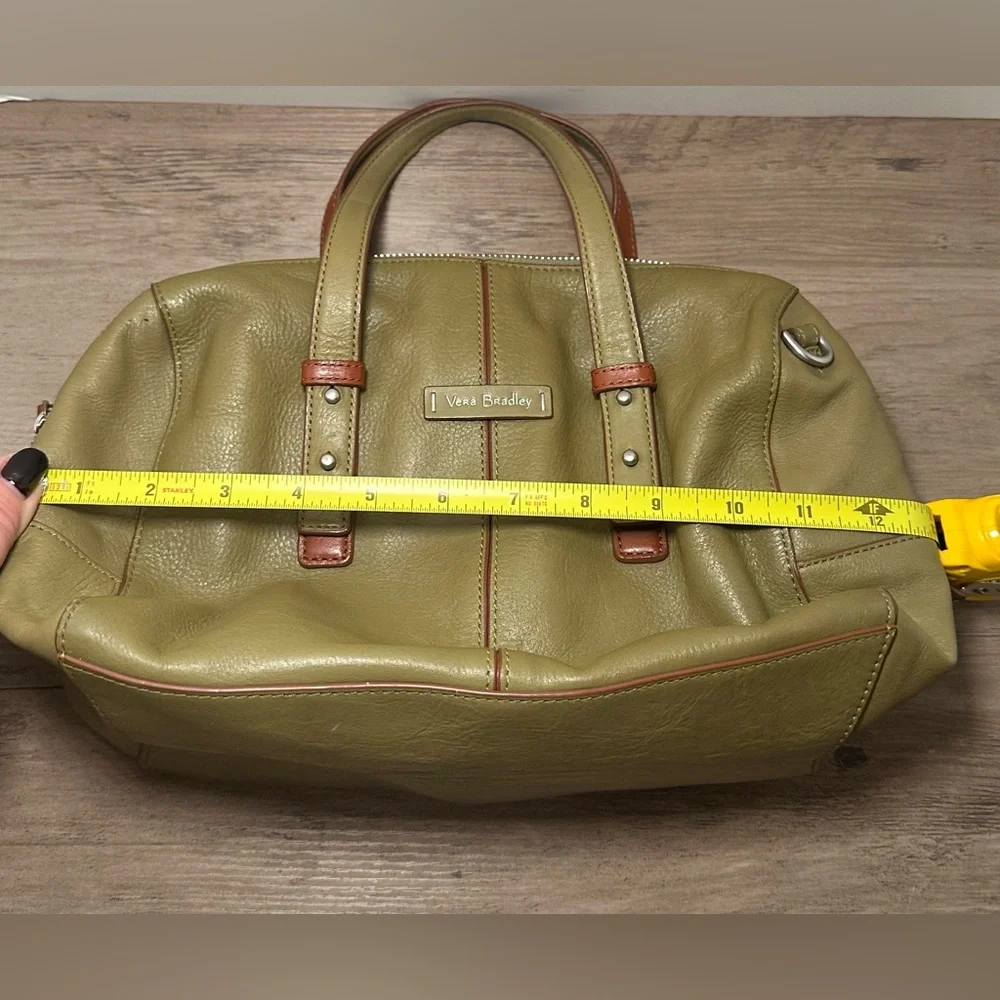 Vera‎ Bradley Gallatin Tanned Cowhide Leather Satchel Purse Cactus Green EUC.